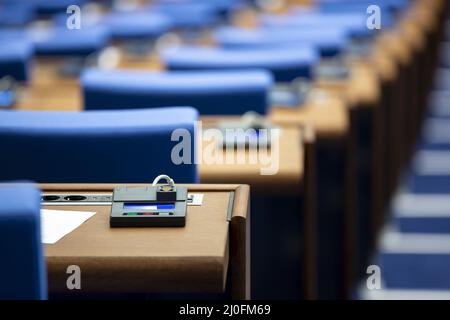 All'interno di un parlamento vuoto Foto Stock