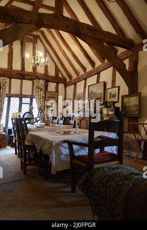 sala da pranzo, casa storta, negozio di tè, lavenham, suffolk, inghilterra Foto Stock