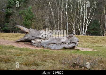 testa del drago della barca anglosassone, parco di campagna di stivaggio ovest, inghilterra Foto Stock