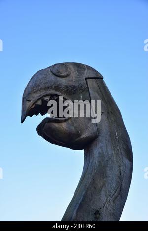 testa del drago della barca anglosassone, parco di campagna di stivaggio ovest, inghilterra Foto Stock