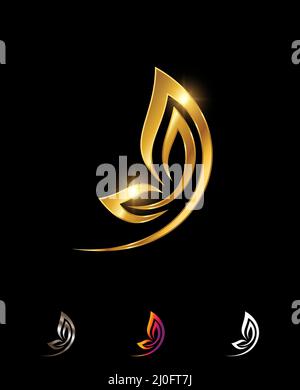 Cartello con logo Golden Luxury Butterfly Illustrazione Vettoriale