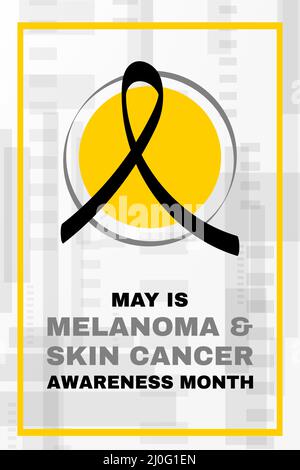 Melanoma e mese di consapevolezza del cancro della pelle. Concetto con consapevolezza nastro nero. Modello di intestazione. Illustrazione vettoriale. Illustrazione Vettoriale