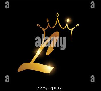 Un'illustrazione vettoriale del logo Golden Crown Monogram lettera iniziale L Illustrazione Vettoriale