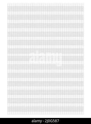 Carta per grafici. Carta a griglia stampabile con doghe su sfondo bianco. Un foglio di musica vuoto con il personale. Modello geometrico per composizione, educazione Illustrazione Vettoriale