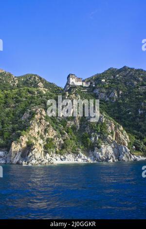 Monte Athos, Simonos Petra, Monastero Ortodosso Orientale, Grecia, Europa Foto Stock