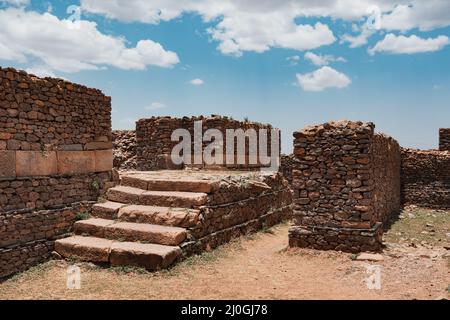 La Regina di Sheba palazzo rovine in Aksum, Axum civiltà, Etiopia. Foto Stock