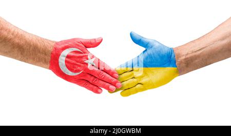 Stretta di mano tra Turchia e Ucraina Foto Stock