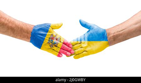 Stretta di mano tra Moldavia e Ucraina Foto Stock