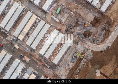 BINZHOU, CINA - 19 MARZO 2022 - Una foto aerea scattata il 19 marzo 2022 mostra l'isolamento del fangcanto in costruzione a Binzhou Economic and Techn Foto Stock