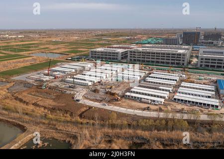 BINZHOU, CINA - 19 MARZO 2022 - Una foto aerea scattata il 19 marzo 2022 mostra l'isolamento del fangcanto in costruzione a Binzhou Economic and Techn Foto Stock