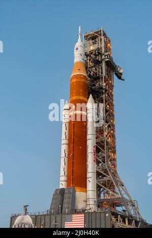 Lancio del Rocket del sistema di lancio spaziale della NASA Foto Stock