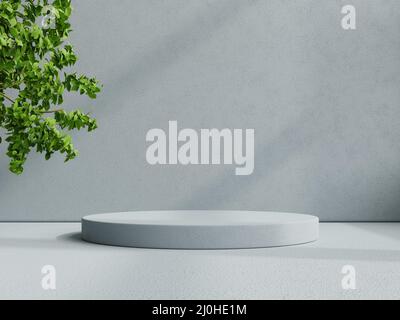 Beffa per la presentazione del prodotto podio con sfondo blu.3D rendering Foto Stock