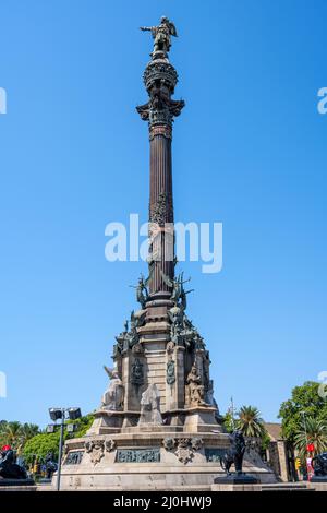 Il Monumento a Colombo alla fine della Rambla di Barcellona Foto Stock