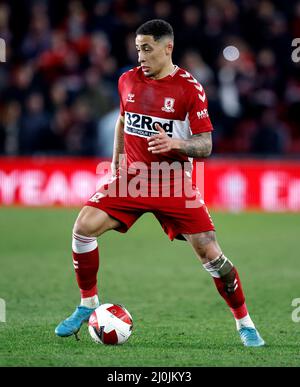 Middlesbrough's Marcus Tavernier in azione durante la partita finale del quarto della Emirates fa Cup al Riverside Stadium di Middlesbrough. Data foto: Sabato 19 marzo 2022. Foto Stock