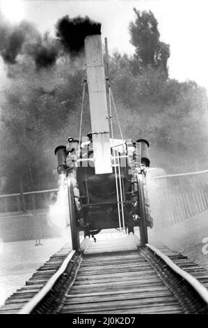 La replica di George Stephenson's Rocket in azione su 5th Spetember 1981 Foto Stock