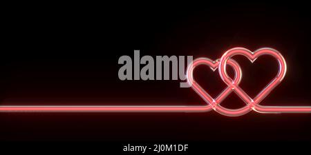 Due cuori rossi del tubo incandescente 3D Foto Stock