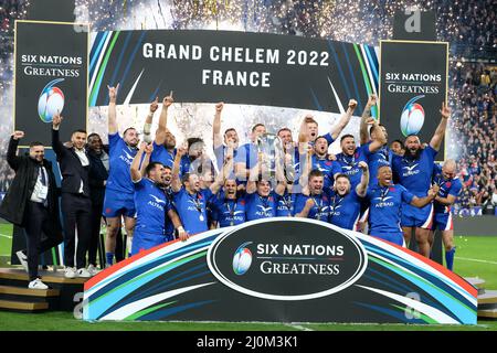 20 marzo 2022, Saint Denis, Seine Saint Denis, Francia: La squadra francese ha vinto il torneo di rugby Guinness Six Nations e il grande slam allo Stade de France - St Denis - France.France ha vinto le 25:13 (immagine di credito: © Pierre Stevenin/ZUMA Press Wire) Foto Stock