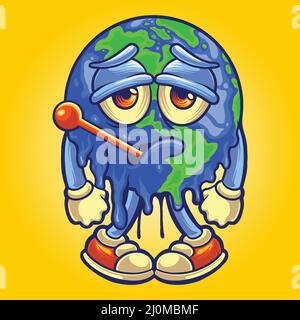 Giornata della terra del mondo felice con illustrazioni vettoriali del globo del termometro per il vostro marchio di lavoro, t-shirt della merce, adesivi ed etichette, poster Illustrazione Vettoriale
