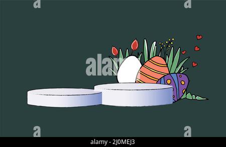 Pasqua Set. Vettore felice pasqua vacanza con colorato dipinto uovo primavera fiore Illustrazione Vettoriale