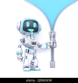 Cute blu robot aprire zip sfondo 3D Foto Stock