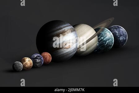 Alta risoluzione bella arte presenta pianeti del sistema solare. Arte di stile minimalista su sfondo grigio. Questa immagine elementi forniti dalla NASA Foto Stock