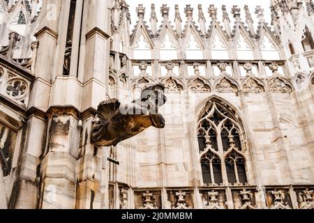 Statua di un urlante sulla facciata del Duomo. Italia, Milano Foto Stock