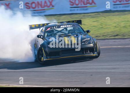 Middlesbrough, Regno Unito. 20th Mar 2022. Danny McGuire Nissan S15 Teeside Autodrome, Middlesbrough, Regno Unito il 20 marzo 2022 durante il round 1 del British Drift Championship 2022, Craig McAllister Credit: Every Second Media/Alamy Live News Foto Stock