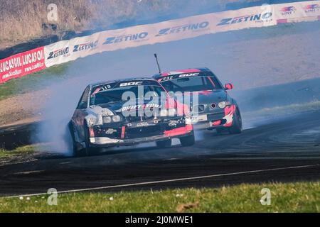 Middlesbrough, Regno Unito. 20th Mar 2022. Harvey Moore BMW M3 Teeside Autodrome, Middlesbrough, Regno Unito il 20 marzo 2022 durante il round 1 del British Drift Championship 2022, Craig McAllister Credit: Every Second Media/Alamy Live News Foto Stock