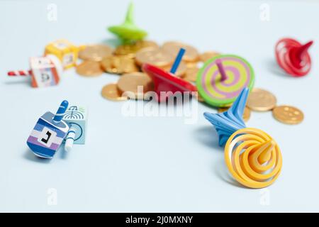 Primo piano hanukkah collezione dreidel Foto Stock