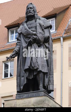 Statua di Albrecht Duerer, Norimberga, Franconia, Baviera, Germania, Europa Foto Stock