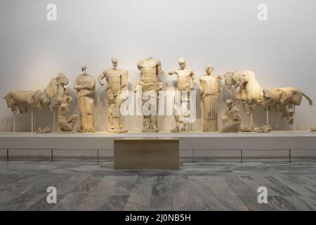 Sculture d'arte greca, Museo Archeologico di Olympia Foto Stock