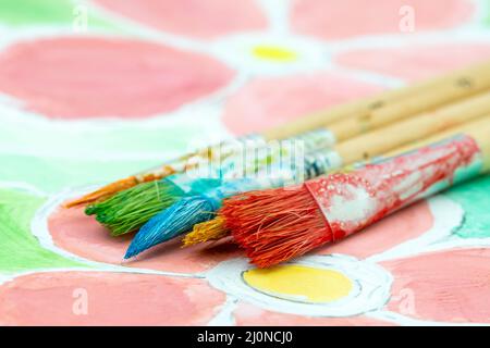 Pittura per bambini con acquerello su carta Foto Stock