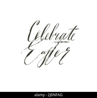 Vettore disegnato a mano astratto grafico scandinavo felice Pasqua carino modello di biglietto d'auguri con celebrate Pasqua lettere calligrafia fasi di scrittura Illustrazione Vettoriale
