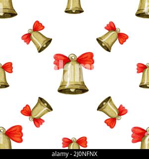 Modello senza cuciture con campanello di Natale Foto Stock