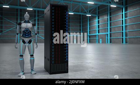 Sala server robot umanoidi Foto Stock