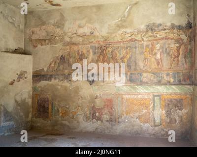 Affresco a parete che raffigura scene dell'Iliade presso la Casa di Ottavio Quartio, Pompei Foto Stock
