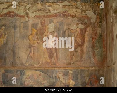 Dettaglio dell'affresco raffigurante scene dell'Iliade presso la Casa di Ottavio Quartio, Pompei Foto Stock