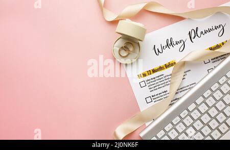 Vista dall'alto della tastiera del wedding planner. Alta qualità e risoluzione bellissimo concetto di foto Foto Stock