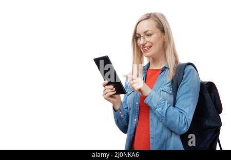 Donna con tablet in studio Foto Stock