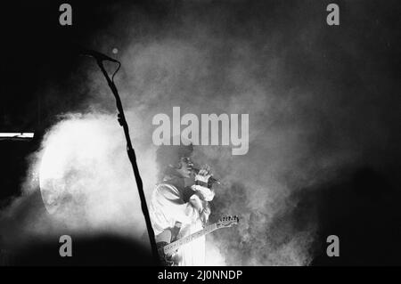 Prince si esibisce sul palco alla Joe Louis Arena, Chicago, 11th novembre 1984. Tour della pioggia viola Foto Stock