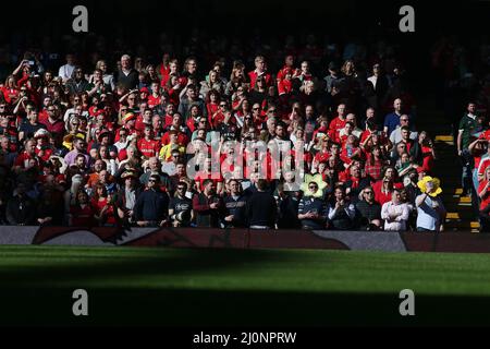 Cardiff, Regno Unito. 19th Mar 2022. Tifosi di rugby. Partita del campionato di Guinness Six Nations 2022, Galles contro Italia al Principato di Cardiff sabato 19th marzo 2022. pic di Andrew Orchard/Andrew Orchard SPORTS photography/ Alamy Live News Credit: Andrew Orchard SPORTS photography/Alamy Live News Foto Stock