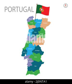 Portogallo Mappa con Provincia. Illustrazione vettoriale della carta di Portogallo Illustrazione Vettoriale