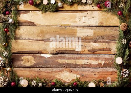 Vista dall'alto cornice in abete con spazio copia decorato. Alta qualità e risoluzione bellissimo concetto di foto Foto Stock