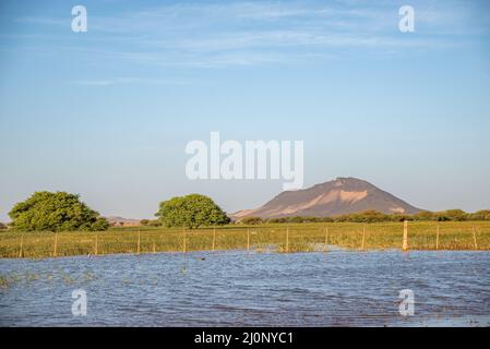 Paesaggio umido inusuale con un lago di livello basso in Mauritania Foto Stock