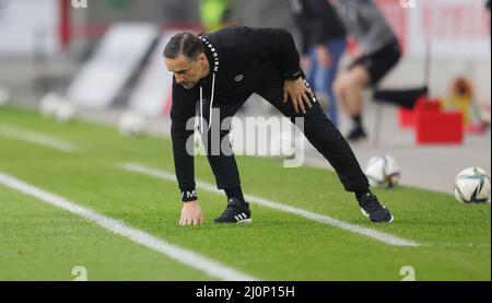 Duisburg, Germania. 20th Mar, 2022. Primo: 03/20/2022 Fuvuball, football, 3rd Bundesliga, stagione 2021/2022, MSV Duisburg - FSV Zwickau Coach: Hagen Schmidt Tetset The Raswn Credit: dpa/Alamy Live News Foto Stock