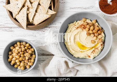 Vista dall'alto ceci hummus. Alta qualità e risoluzione bellissimo concetto di foto Foto Stock