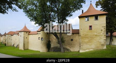 Town wall at the old town, Weissenburg of Bavaria, Franconia, Bavaria, Germany Stock Photo
