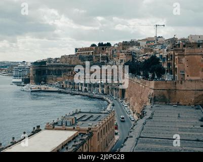 Foto panoramica di un Bastione di Santa Barbara vicino al Grande Porto di la Valletta Foto Stock