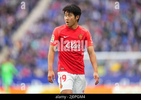 Barcellona, Spagna. 20th Mar 2022. Kang-in Lee di RCD Mallorca durante la partita la Liga tra RCD Espanyol e RCD Mallorca disputata allo Stadio RCDE il 20 marzo 2022 a Barcellona, Spagna. (Foto di PRESSINPHOTO) Credit: PRESSINPHOTO AGENZIA SPORTIVA/Alamy Live News Foto Stock