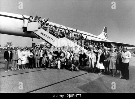 Vincitori del concorso Evening Chronicle per vincere un volo su Concorde nell'agosto 1984. 27th Agosto 1984. Foto Stock